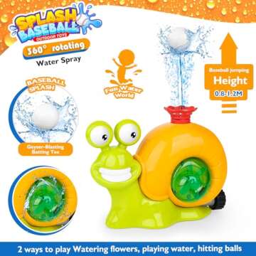 LELETAM 2 in 1 Snail Water Sprinkler Baseball Toy for Kids Outdoor Play, Summer Water Game Attaches to Garden Hose, Summer Outside Toys Lawn Backyard Game Pool Party for Kids Age 4 5 6 7 8 9, 12 Gift