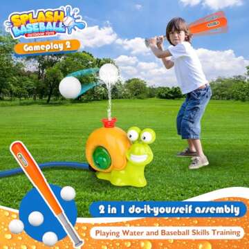 LELETAM 2 in 1 Snail Water Sprinkler Baseball Toy for Kids Outdoor Play, Summer Water Game Attaches to Garden Hose, Summer Outside Toys Lawn Backyard Game Pool Party for Kids Age 4 5 6 7 8 9, 12 Gift