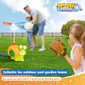 LELETAM 2 in 1 Snail Water Sprinkler Baseball Toy for Kids Outdoor Play, Summer Water Game Attaches to Garden Hose, Summer Outside Toys Lawn Backyard Game Pool Party for Kids Age 4 5 6 7 8 9, 12 Gift