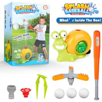 LELETAM 2 in 1 Snail Water Sprinkler Baseball Toy for Kids Outdoor Play, Summer Water Game Attaches to Garden Hose, Summer Outside Toys Lawn Backyard Game Pool Party for Kids Age 4 5 6 7 8 9, 12 Gift
