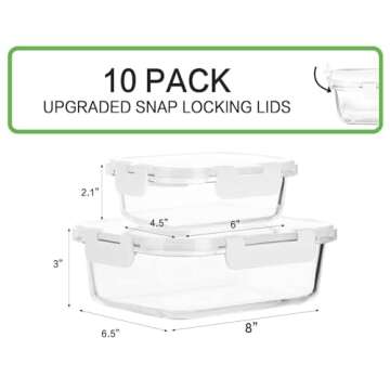 [10-Pack]Glass Meal Prep Containers with Lids, MCIRCO Glass Food Storage Containers with Snap Locking Lids, Airtight Lunch Containers, Microwave, Oven, Freezer and Dishwasher, White