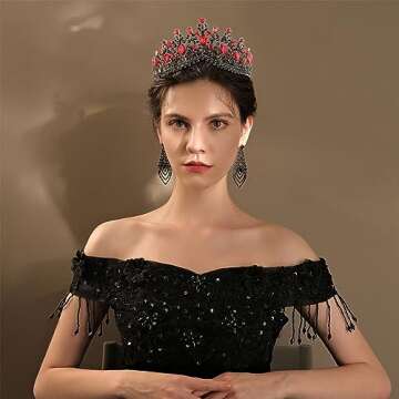 Red Crown, CIEHER Evil Queen Crown, Queen of Hearts Crown Rhinestone Crowns for Women, Vintage Queen...