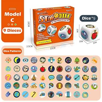 Story Dice Set, 9 Colorful Storytelling Cubes for Early Education, 54 Images Iconic Storytelling Gam...