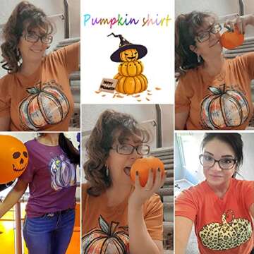 Fall Shirts for Women Halloween Pumpkin Graphic Tees Thanksgiving Family Turkey Tops Cute Autumn Thankful T-Shirt (As Shown 1, XL)