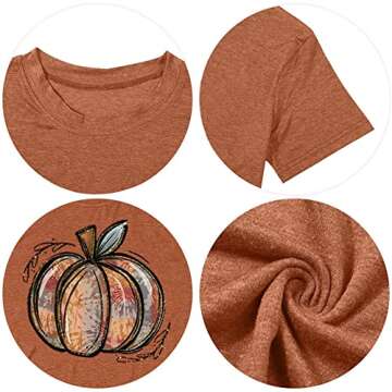 Fall Shirts for Women Halloween Pumpkin Graphic Tees Thanksgiving Family Turkey Tops Cute Autumn Thankful T-Shirt (As Shown 1, XL)