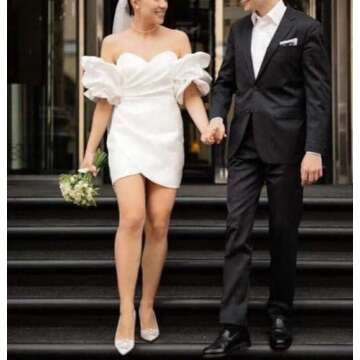 Lawrncedw Satin Homecoming Dresses for Junior Sweetheart Short Cocktail Dresses Puffy Sleeves Formal Mini Party Gowns White