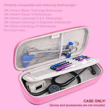 PROHAPI Hard Stethoscope Case, Large Stethoscope Carrying Case with ID Slot, Compatible with 3M Littmann/ADC/Omron/MDF Stethoscope Includes Mesh Pocket for Nurse Accessories (Sakura Pink)