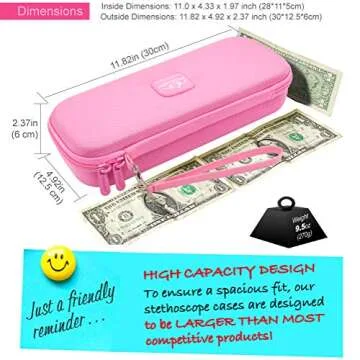 PROHAPI Hard Stethoscope Case, Large Stethoscope Carrying Case with ID Slot, Compatible with 3M Littmann/ADC/Omron/MDF Stethoscope Includes Mesh Pocket for Nurse Accessories (Sakura Pink)