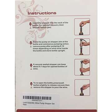 LIQUIDATION SALE LovIT Scientific Stainless Steel Vacuum Wine Saver Pump - Wine Preserver Allows You to Maintain Freshness By Removing Air - Includes 2 Bottle Stoppers