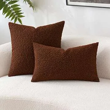 MIULEE Set of 2 Decorative Throw Pillow Covers 18 x 18 Inch Rust Pillowcases Textured Boucle Square Sofa Couch Pillow Home Decor for Living Room Woven Modern Cushion Cases