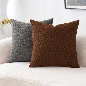 MIULEE Set of 2 Decorative Throw Pillow Covers 18 x 18 Inch Rust Pillowcases Textured Boucle Square Sofa Couch Pillow Home Decor for Living Room Woven Modern Cushion Cases