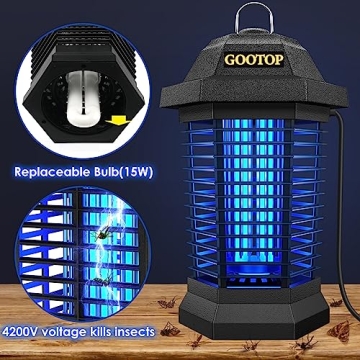 Bug Zapper Outdoor, Mosquito Zapper Outdoor, Electric Fly Zapper, Bug Zapper, Mosquito Killer, Fly Traps, 3 Prong Plug, Flying Insects Zapper Indoor Outdoor 90-130V, 4200V, ABS Plastic Outer (Black)
