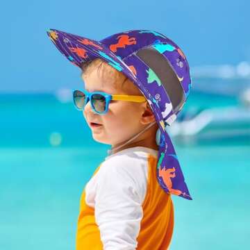 Kids Sun Hat UV Protection Unicorn Summer Beach Play Hats Wide Brim Neck Flap for Girls Boys 2-9 Years