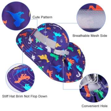 Kids Sun Hat UV Protection Unicorn Summer Beach Play Hats Wide Brim Neck Flap for Girls Boys 2-9 Years