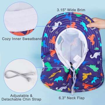 Kids Sun Hat UV Protection Unicorn Summer Beach Play Hats Wide Brim Neck Flap for Girls Boys 2-9 Years