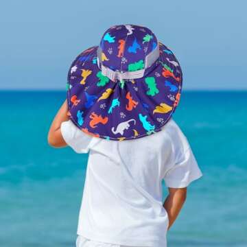 Kids Sun Hat UV Protection Unicorn Summer Beach Play Hats Wide Brim Neck Flap for Girls Boys 2-9 Years