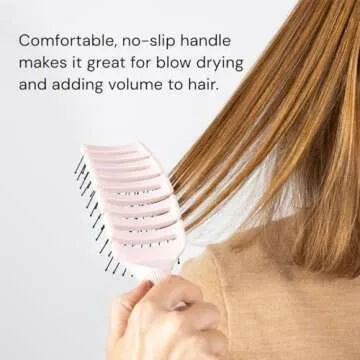 L'ANGE HAIR Siena Flexi Curved Vented Hair Brush | Detangle Brush with Nylon Bristles | Best Brush for Tangles and Knots | Ideal Brush for Men and women | Flexible Vented Brush for Airflow (Blush)