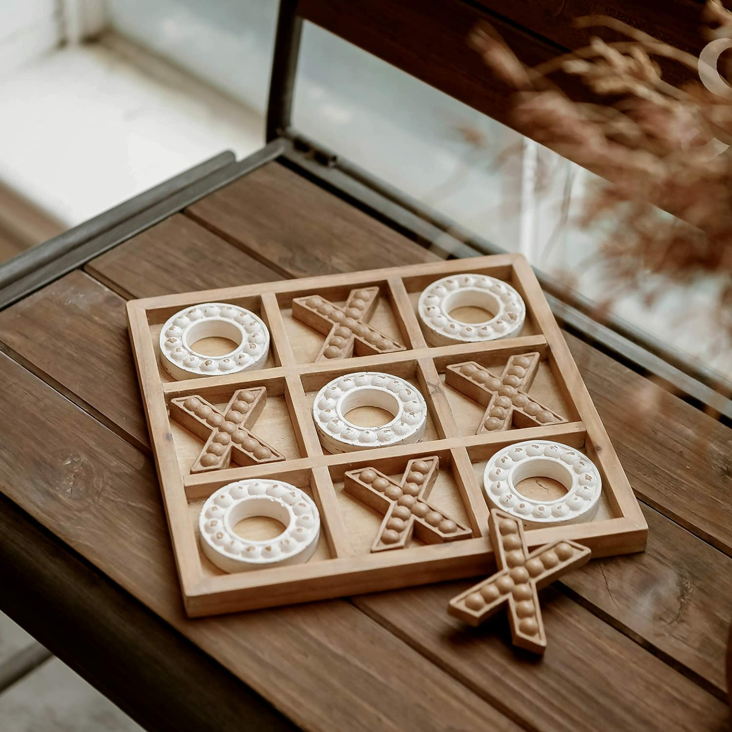 Rustic Wooden Tic Tac Toe Game - Family Fun & Decor