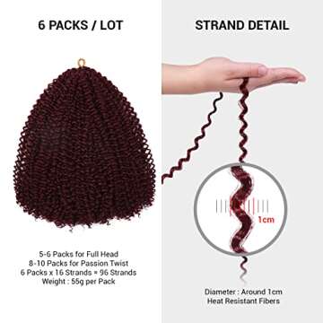AU-THEN-TIC Water Wave Crochet Braids Hair, 22 Inch, 2 Packs, Synthetic Extensions for Passion Twists, Butterfly Locs, and Bohemian Styles, (99J, Plum Red)