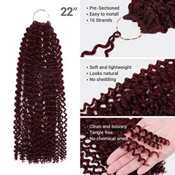 AU-THEN-TIC Water Wave Crochet Braids Hair, 22 Inch, 2 Packs, Synthetic Extensions for Passion Twists, Butterfly Locs, and Bohemian Styles, (99J, Plum Red)