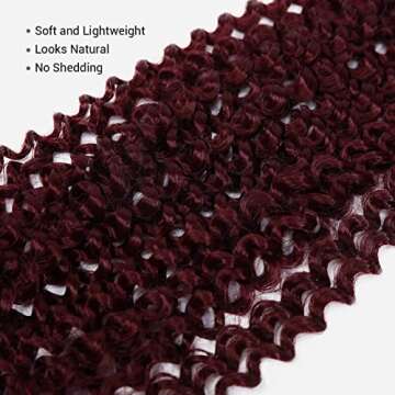 AU-THEN-TIC Water Wave Crochet Braids Hair, 22 Inch, 2 Packs, Synthetic Extensions for Passion Twists, Butterfly Locs, and Bohemian Styles, (99J, Plum Red)