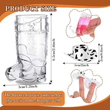 Sawysine 24 Pcs Mini Cowboy Boot Shot Glass Cups Western Cowgirl Hat and Plastic Cowboy Boot Glasses Set Miniature Hat Funny Toys for Cowgirl Theme Party Supplies(Cow Print)