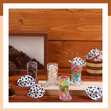 Sawysine 24 Pcs Mini Cowboy Boot Shot Glass Cups Western Cowgirl Hat and Plastic Cowboy Boot Glasses Set Miniature Hat Funny Toys for Cowgirl Theme Party Supplies(Cow Print)