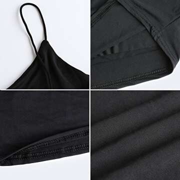 Amilia Women's Basic Solid Cami Spaghetti Double Layer Crop Tank Top (Black&White&Light Brown, L)