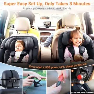 Rohent Baby Car Camera HD 1080P - Rear-Facing Infant Monitor with Night Vision, 150° Wide-Angle Len...