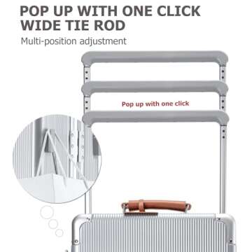 feilario 20'' Aluminum Frame Wide Handle PC Hardside Carry On Luggage - Double Spinner Wheels Luxury Rolling Travel Suitcase with TSA Lock & Cup Holder