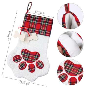 2pcs Dog Sherpa Christmas Stocking,Customized Pet Paw Personalized Christmas Stockings White Faux Sh...