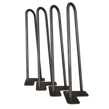 WEN TL16B 16-Inch Mid-Century Modern Satin Black Hairpin Table Legs, 1/2″ Diameter, Set of 4