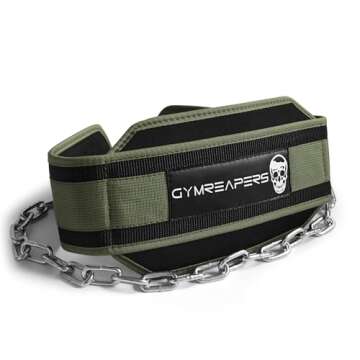 Gymreapers Dip Belt With Chain For Weightlifting, Pull Ups, Dips - Heavy Duty Steel Chain For Added Weight Training (Ranger Green)