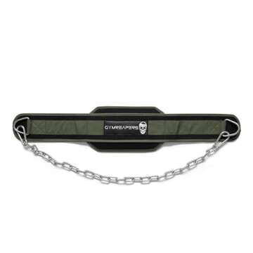 Gymreapers Dip Belt With Chain For Weightlifting, Pull Ups, Dips - Heavy Duty Steel Chain For Added Weight Training (Ranger Green)