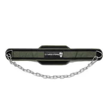 Gymreapers Dip Belt With Chain For Weightlifting, Pull Ups, Dips - Heavy Duty Steel Chain For Added Weight Training (Ranger Green)