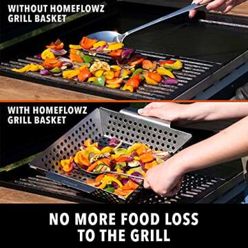 Homeflowz Heavy Duty Vegetable Grill Basket - Stainless Steel for Outdoor Grill