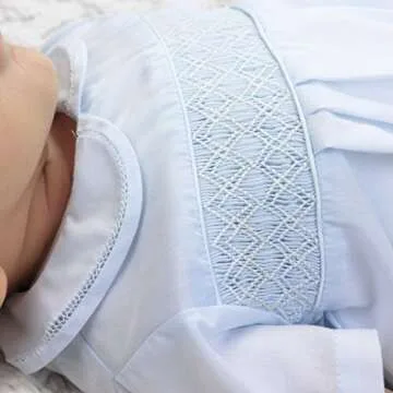 Petit Ami Baby Boys' Romper with Smocking and Faggoting, 6 Months, White