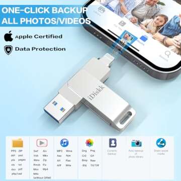 App-le Mfi Certified 128GB iDiskk Flash Drive for iPhone Photos and Videos Photo Stick iPad Flashdri...