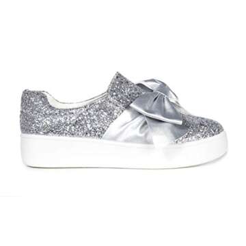 J. Adams Wally Platform Slip-On Shoes for Women – Comfortable Sneakers with Bow Silver Glitter