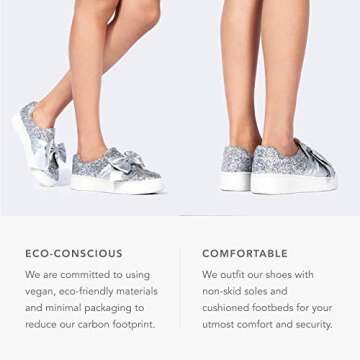 J. Adams Wally Platform Slip-On Shoes for Women – Comfortable Sneakers with Bow Silver Glitter