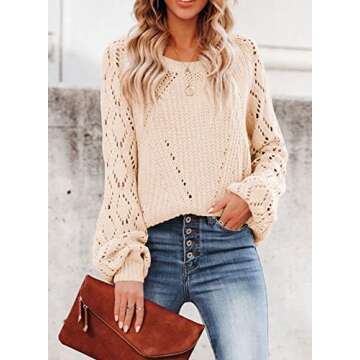 SHEWIN Womens Casual Long Sleeve Crewneck Knit Sweater Soft Lightweight Knit Pullover Tops Oversized...
