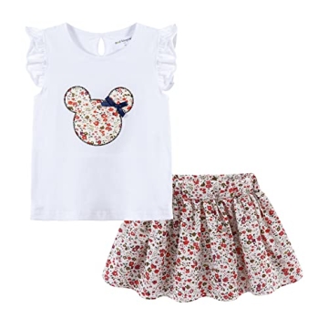 Mud Kingdom Toddler Girls Skirt Set Cute Cartoon Floral Summer White 3T