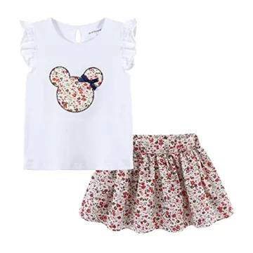 Mud Kingdom Toddler Girls Skirt Set Cute Cartoon Floral Summer White 3T