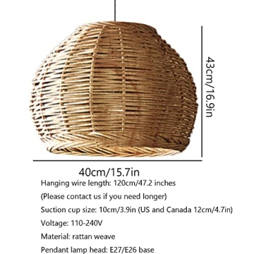 ECOJEN Hand-Woven Rattan Pendant Light，Rustic Basket Farmhouse Boho Coastal Hanging Lamp Fixture, Single Head Drum Shape Droplight，for Dining Room Kitchen Island Hallway Cafe Bar