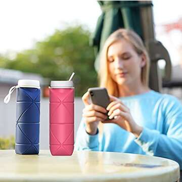 SPECIAL MADE Collapsible Water Bottles Cups Leakproof Valve Reusable BPA Free Silicone Foldable Travel Water Bottle Cup for Gym Camping Hiking Travel Sports Lightweight Durable (Type2 Blue+Pink)
