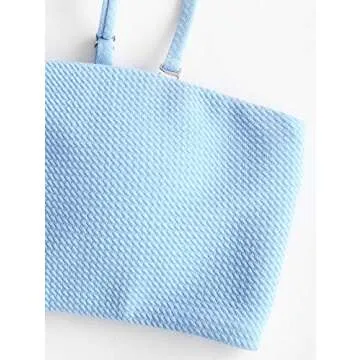 ZAFUL Women Textured Bikini with Removable Straps, High Waisted Bandeau Swimsuit Two Piece Bathing Suits (3-Light Blue, S)