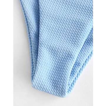 ZAFUL Women Textured Bikini with Removable Straps, High Waisted Bandeau Swimsuit Two Piece Bathing Suits (3-Light Blue, S)