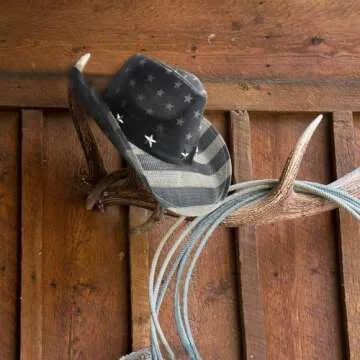 FLUFFY SENSE. Vintage USA American Flag Cowboy Hat Classic Tea Stained Patriotic Western Cowboy Cowgirl Hat with Shapable Brim, Vintage Black and White