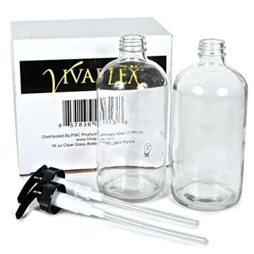 Vivaplex, 2, Large, 16 oz, Empty, Clear Glass Bottles with Black Lotion Pumps