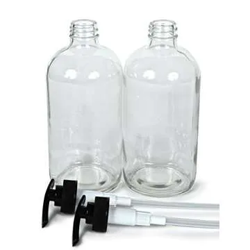Vivaplex, 2, Large, 16 oz, Empty, Clear Glass Bottles with Black Lotion Pumps